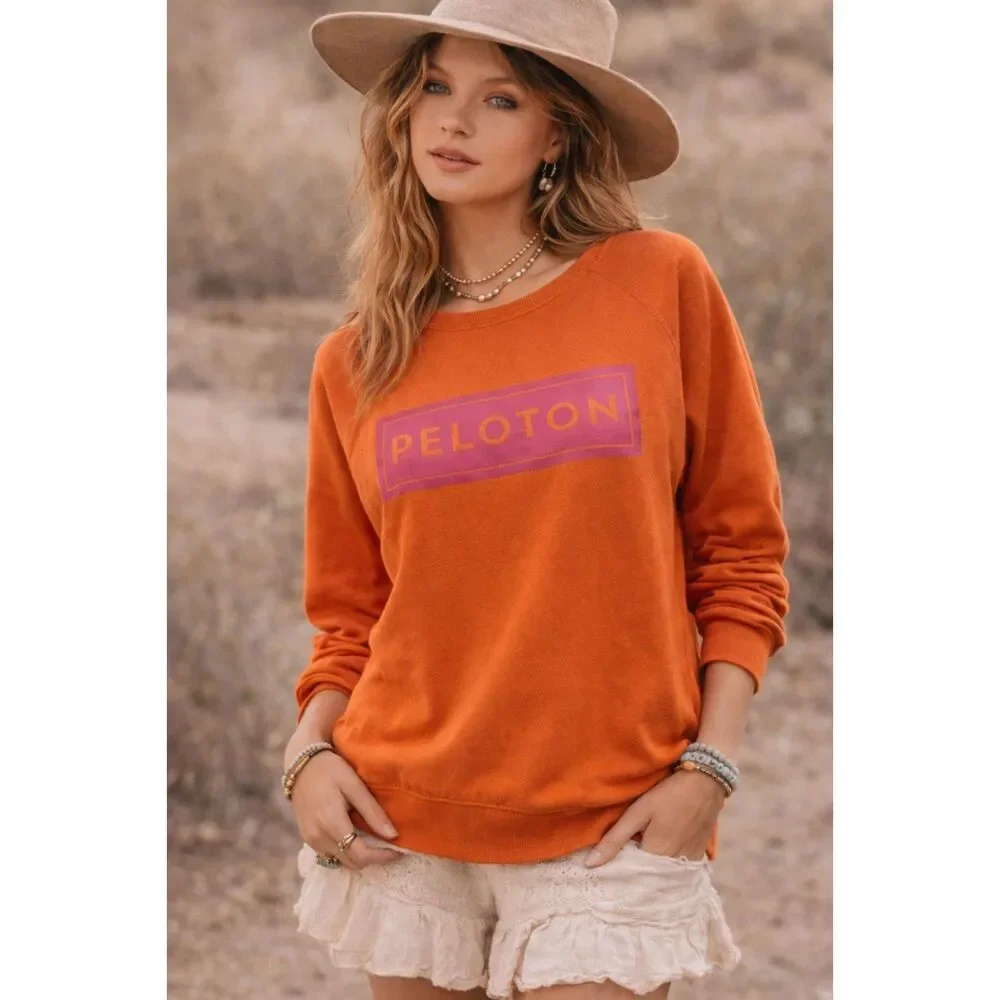 Peloton Logo Crewneck Sweatshirt Burnt Orange Purple Graphic Athleisure Top M
